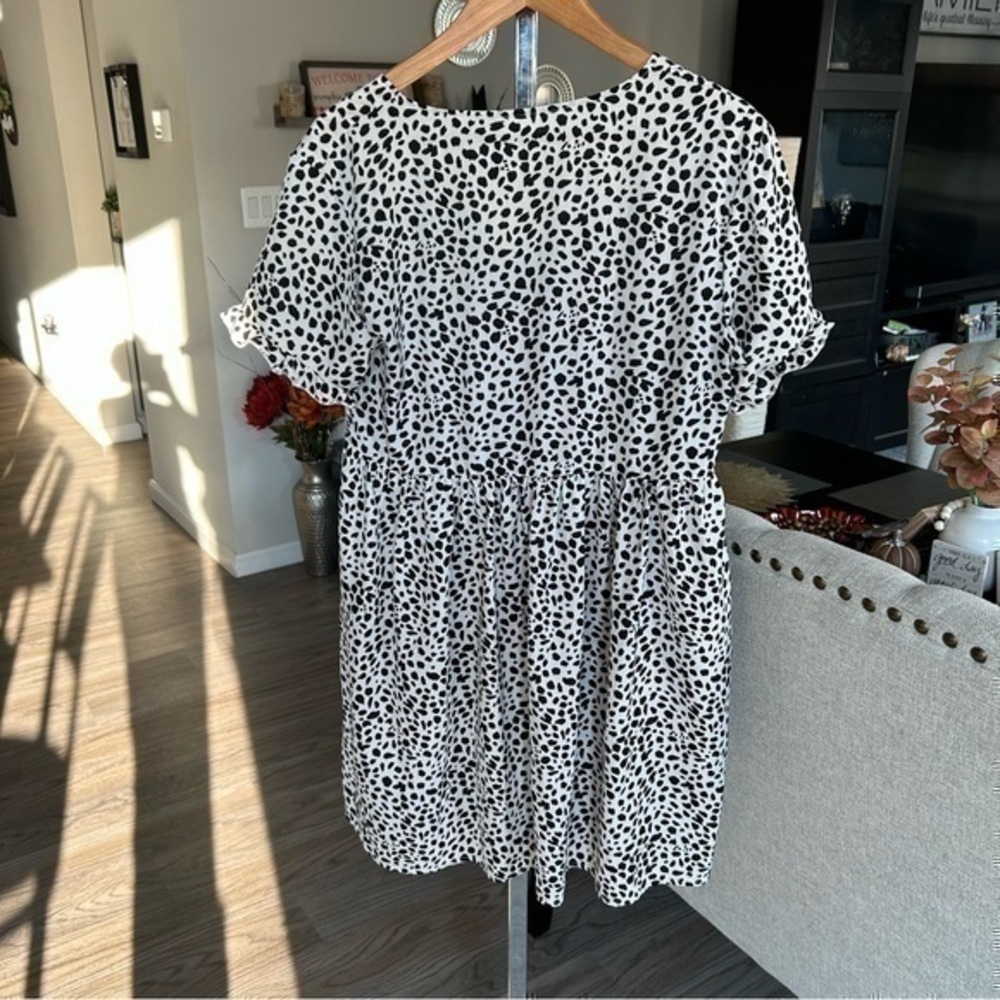 💋SHEIN Animal print black white baby doll dress 👗 shirt 👚 top M - Picture 7 of 8